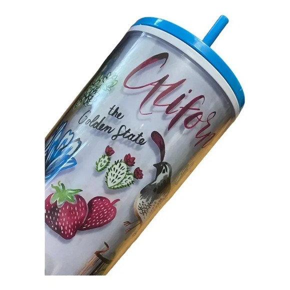 2019 STARBUCKS 24 Oz. VENTI Cold Cup Tumbler CALIFORNIA Blue Lid & Straw - Picture 3 of 14